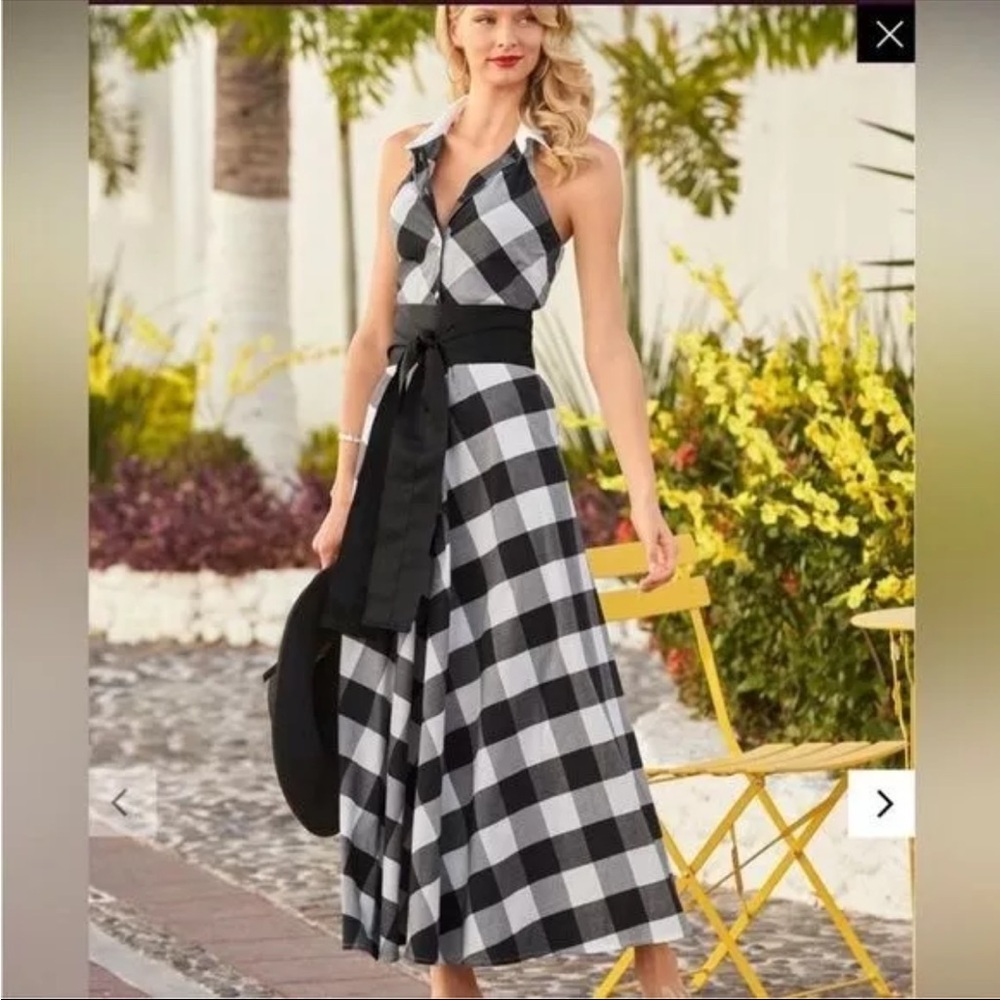 Boston Proper Gingham Wrap Belt Maxi Dress New never worn Size 6 Black and White